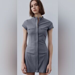 Zara Grey Zipper Pocket Mini Dress